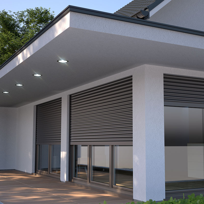 graue Rolläden bodentiefe Fenster